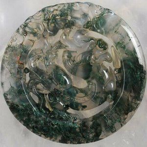 45x5 Moss Agate Carved Dragon Pendant